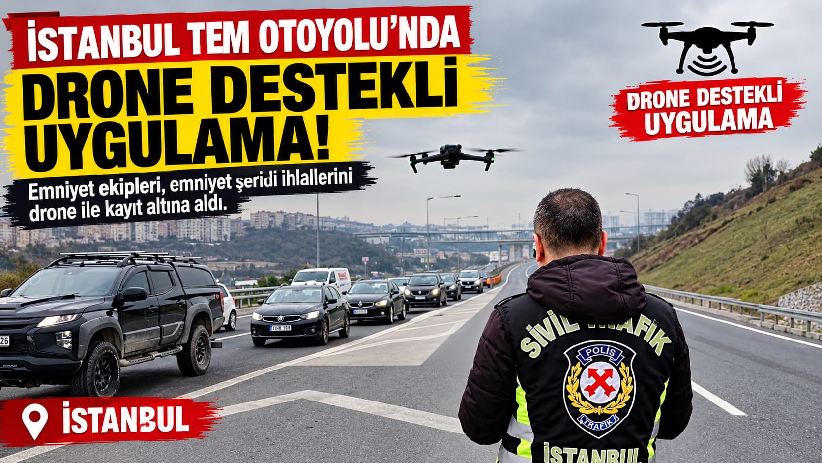 İstanbul TEM’de drone destekli trafik denetimi