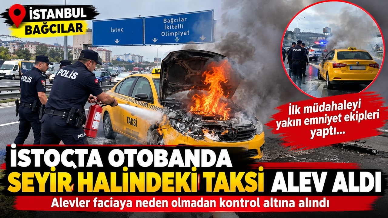 İSTOÇ’ta Seyir Halindeki Ticari Taksi Alev Aldı