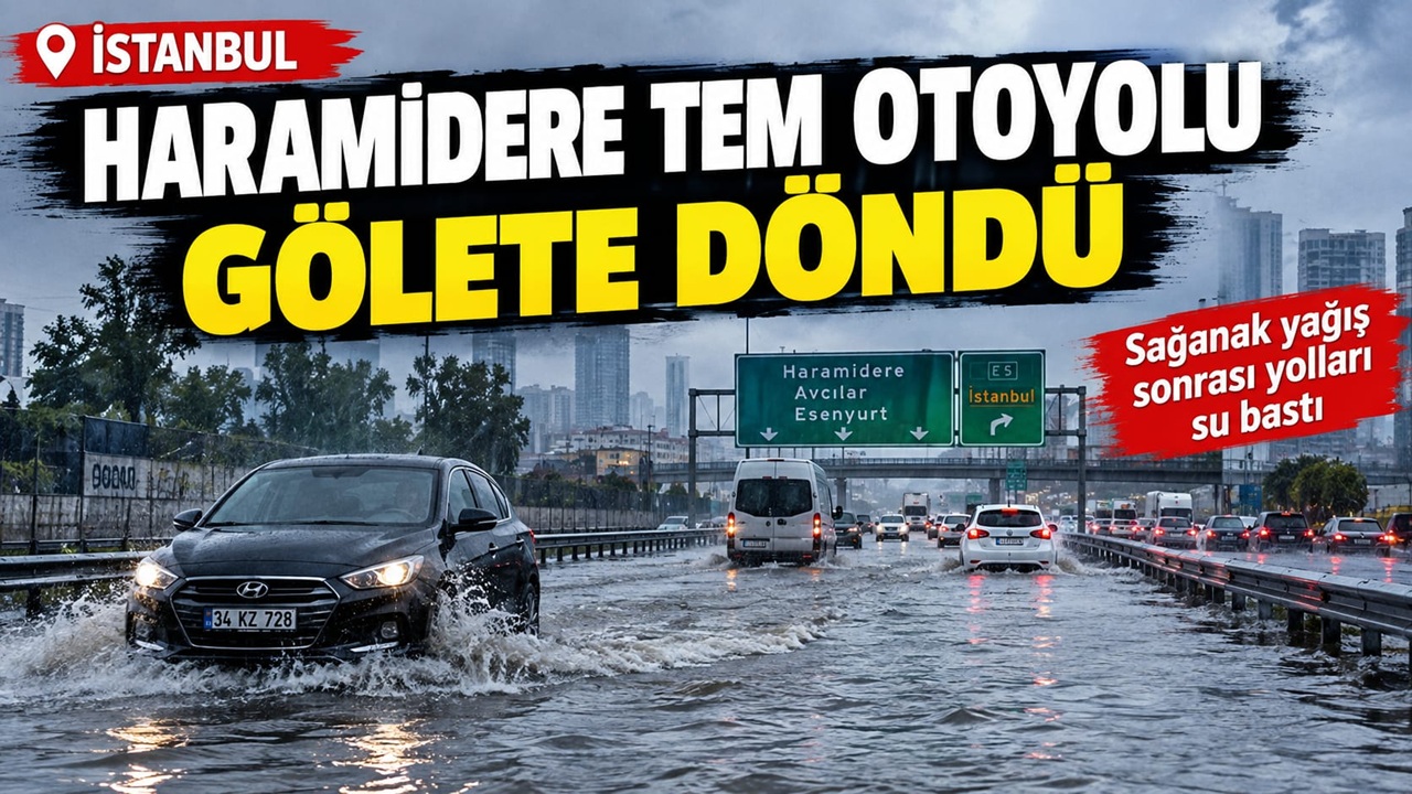 İstanbul Haramidere TEM Otoyolu Sağanak Sonrası Gölete Döndü