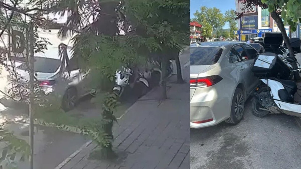 Hendek’te Otomobil Park Halindeki Motosikletlere Çarptı: Kaza Anı Kamerada