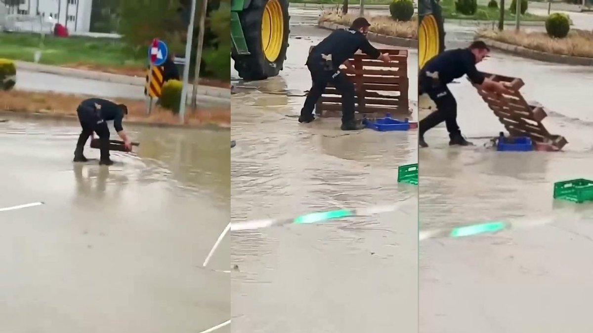 Samsun Havza’da Sağanakta Polis Fedakârlığı: Selin Ortasında Yolu Açtı
